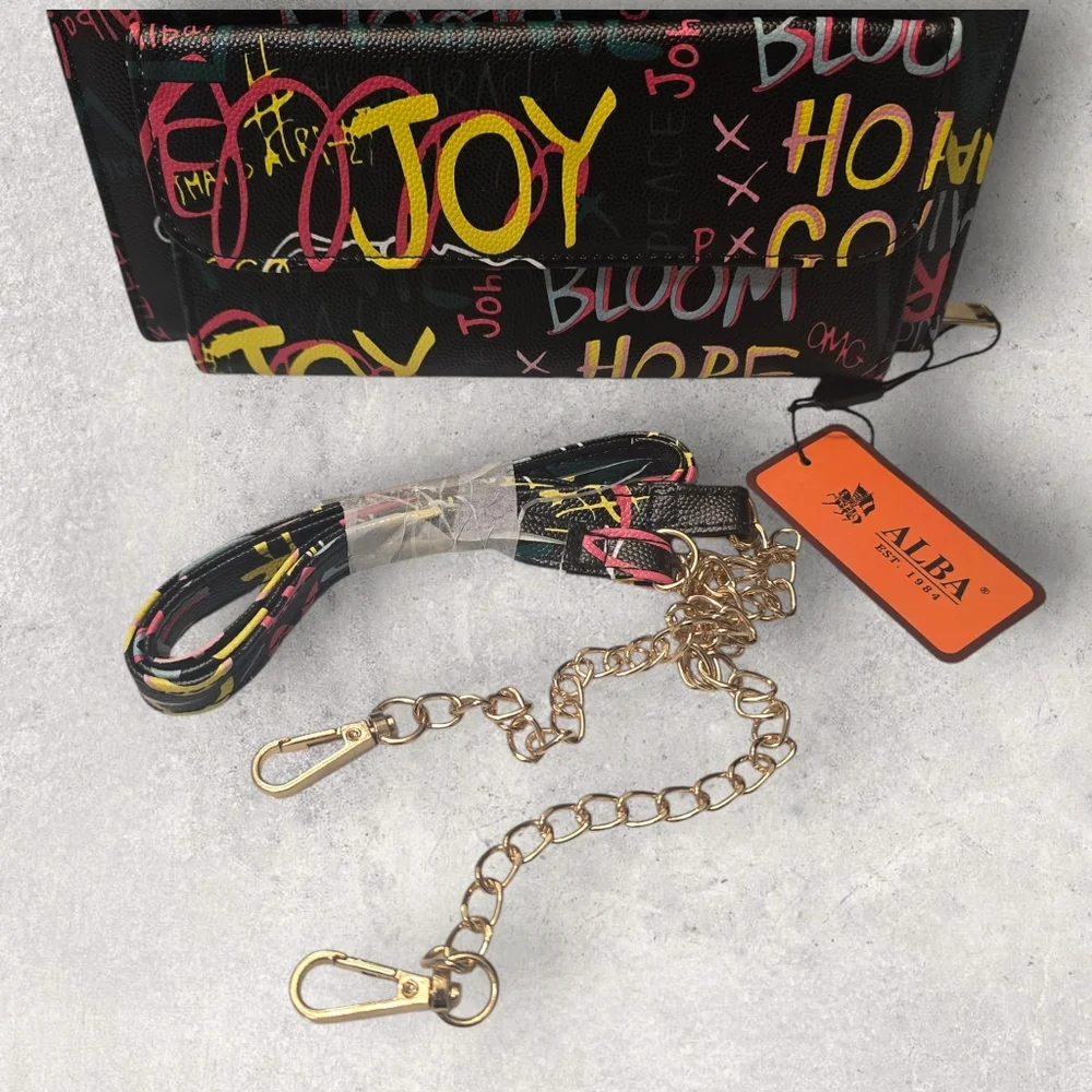 Alba Art Of Graffiti Two In One Clutch And Crossbody Bag Gold‎ Accents